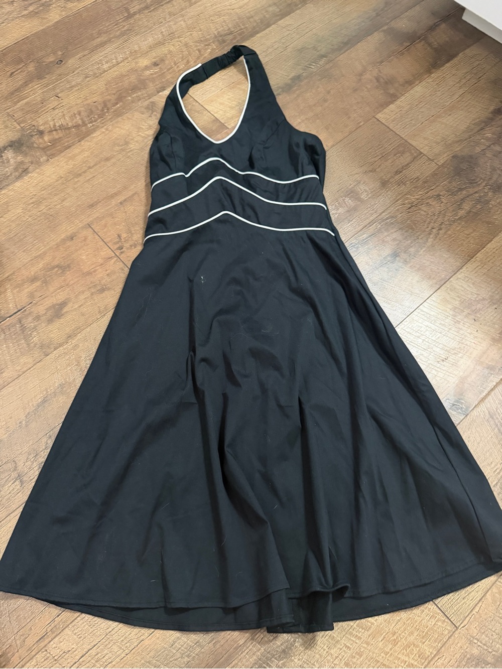 Kim Rogers Black One-Shoulder Fit & Flare Dress with White Trim